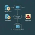 Apache suexec hatasının çözümünü gösteren diyagram. Kullanıcı dizini kısıtlamaları ve izinleri vurgulanmıştır.