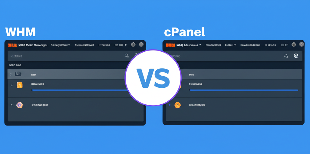 Generate a high-quality, relevant image prompt for an article about: WHM vs cPanel: Essential Differ